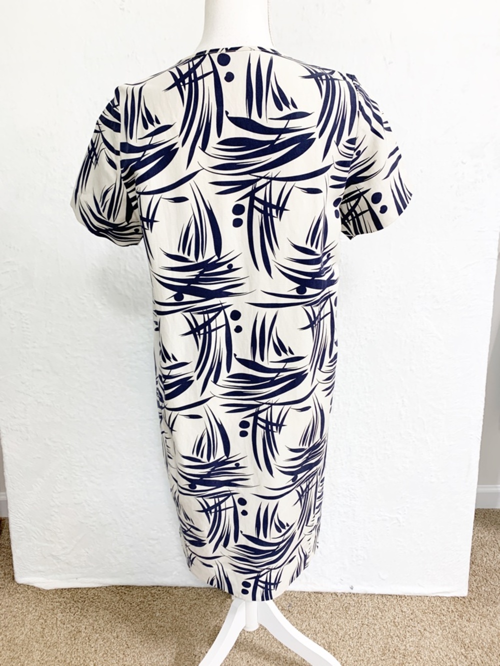 Pure Collection Silk Linen Cocoon Dress in Navy & Cream Bamboo Print Sz 4 - Picture 4 of 10